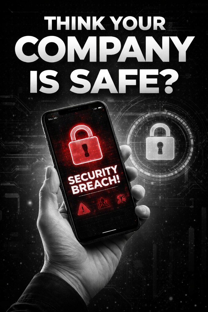 Hand holding a phone with a security alert—Helix-Zain helps SMBs stay protected and supported.